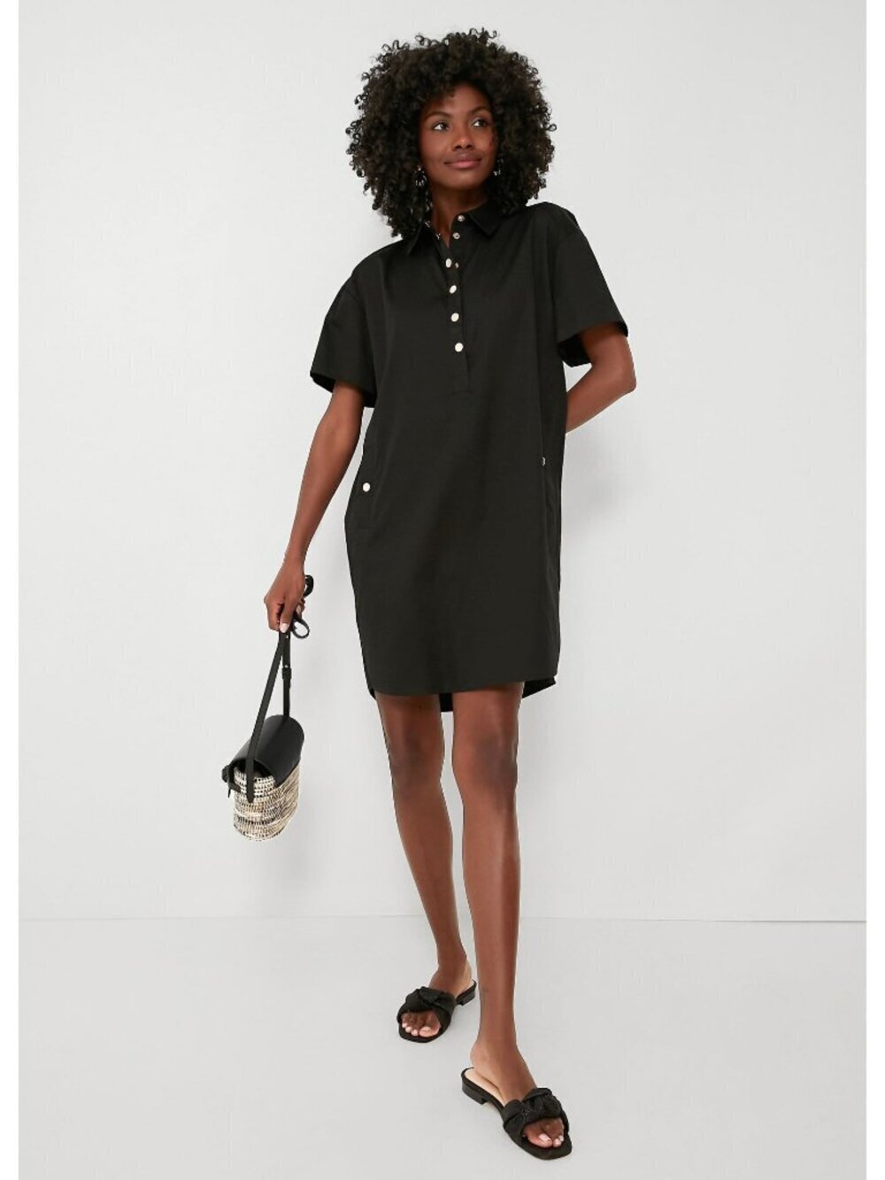 New Tuckernuck Oakley Gold Button 100% Cotton Mini Dress Black XS